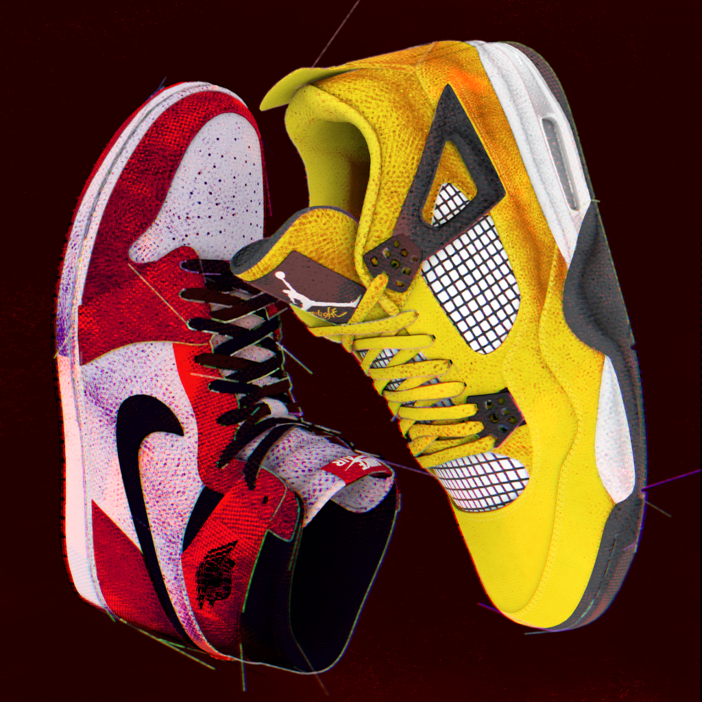 image of old school Jordans renderd with cross hatch textures.